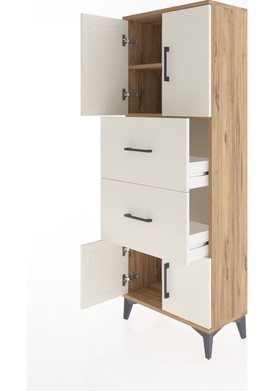Arges Dolap 3 Raflı Tek Çekmeceli 2 Kapaklı 60x30x163 Antrasit-aytaşı Atlas Çam