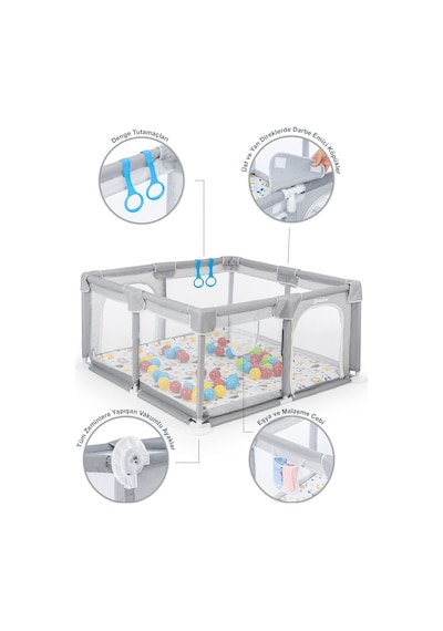 Playard Maxi Güvenli Bebek Ve Çocuk Oyun Alanı Oyun Parkı 150x150cm Oyun Matı Ve Topları Açık Gri Playard Maxi Güvenli Bebek Ve Çocuk Oyun Alanı Oyun Parkı 150x150cm Oyun Matı Ve Topları Açık Gri