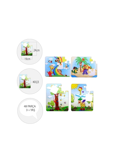 4 Set 48 Parça Tox Gökkuşağı Ve Zürafa 3+ Keçe Yapboz 3 Yaş P