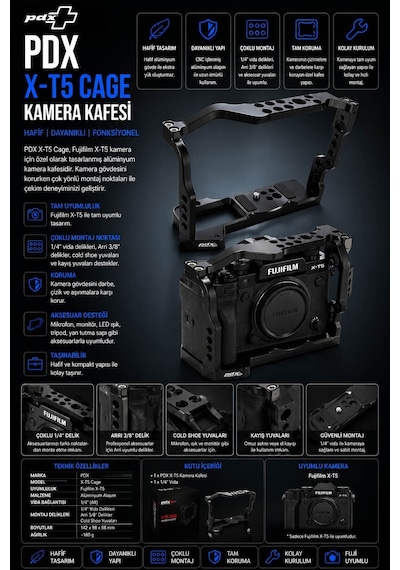 Pdx Kamera Kafesi Fujifilm X-t5 Hafif Dayanıklı Cage