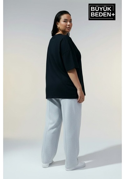 Superlife Büyük Beden Kadın Basic Tişört Pamuklu Düz T-shirt 3xl-6xl Spr26btsk510 Siyah