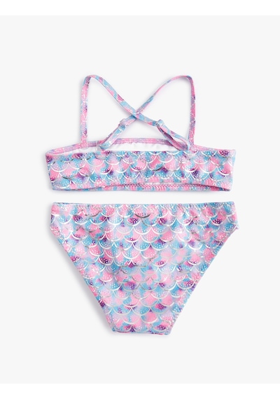 Koton Bikini Takımı Fırfırlı İnce Askılı Pembe Desenli 4skg00001mm Pembe