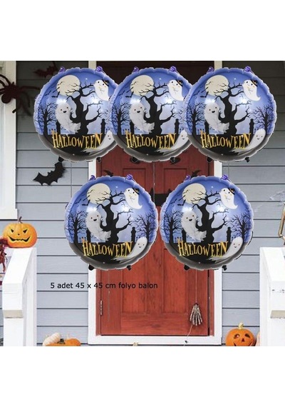 Folyo Balon Halloween Cadılar Bayramı Yuvarlak Ağaç Üstünde Hayaletler 45 45 Cm Diğer