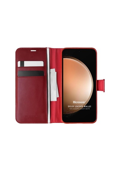 Samsung Galaxy S23 Fe İçin Kılıf Delux Leather Wallet Kırmızı Galaxy S23 Fe İle Uyumlu Kılıf - Kırmızı Çok Renkli