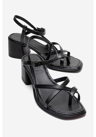 Luvishoes Lavısh Siyah Hakiki Deri Kadın Kalın Topuklu Sandalet Siyah