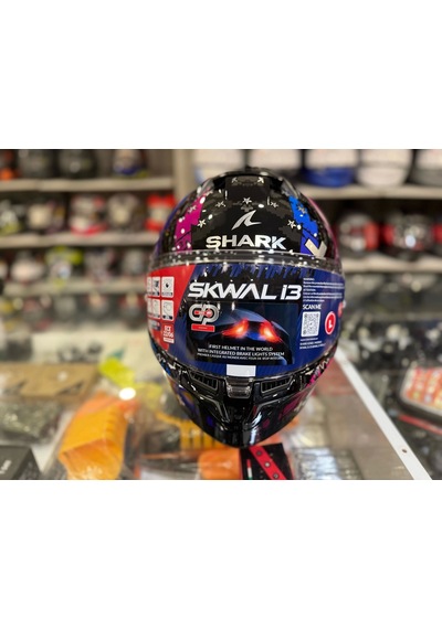 Renkli Cam + Shark Skwal İ3 Hellcat Kask Siyah Mavi
