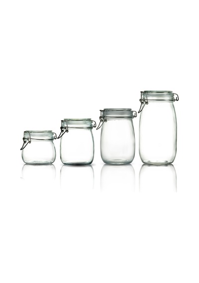 4'lü Set Korken Kavanoz Vakumlu Kilitli Cam Saklama Kavanozu 500 Ml - 750 Ml - 1000 Ml - 1500 Ml Şeffaf