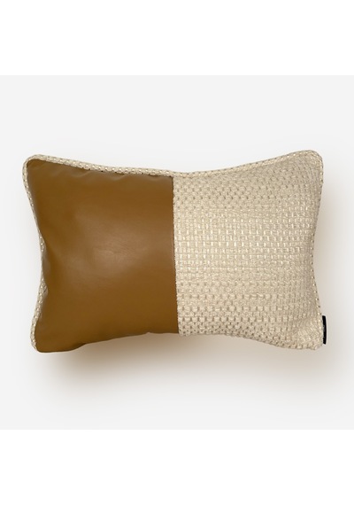 "bouclé & Leather" Deri Kırlent Kılıfı - 30x50 Kahverengi - Bej