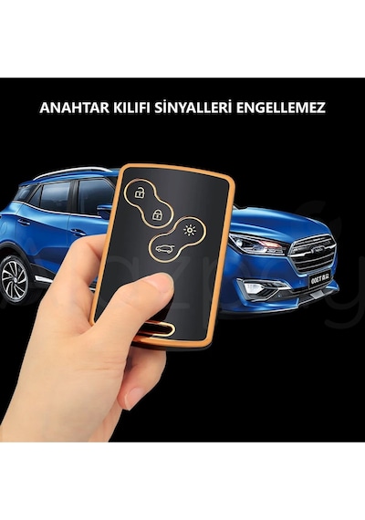 Renault Clio Megane Captur Koleos Fluence Uyumlu Laguna Anahtar Kılıfı Mavi Gold - 1 Adet