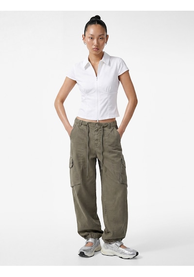 Koton Slim Fit Kısa Kollu Klasik Yaka Fermuarlı Crop Gömlek Beyaz 6sal60184ıw