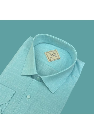 Linen Uzun Kol Pamuklu Yakası Gizli Düğmeli Gömlek Slim Fit Kalıp Açık Mavi
