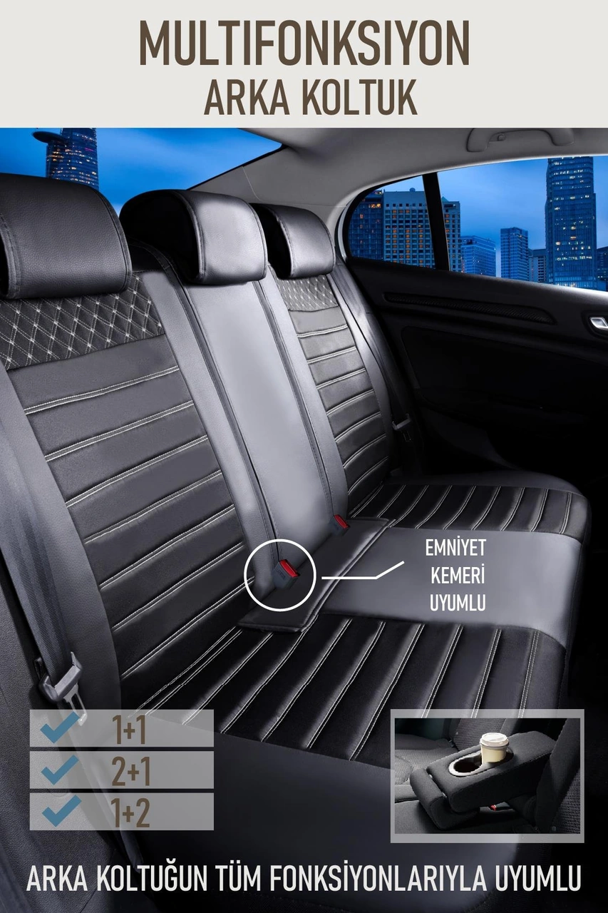 Ford B-max Titanium Uyumlu Lüx Deri Oto Koltuk Kılıfı Ön Arka Takım Elit Siyah Beyaz