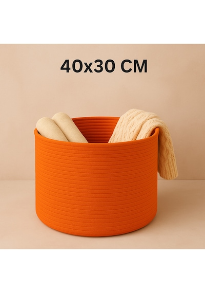 Mavaux Amaterasu Halat Sepet 40x30 Cm Dekoratif & Çok Amaçlı Organizer Kendinden Saplı, Çocuk O. Salon Turuncu