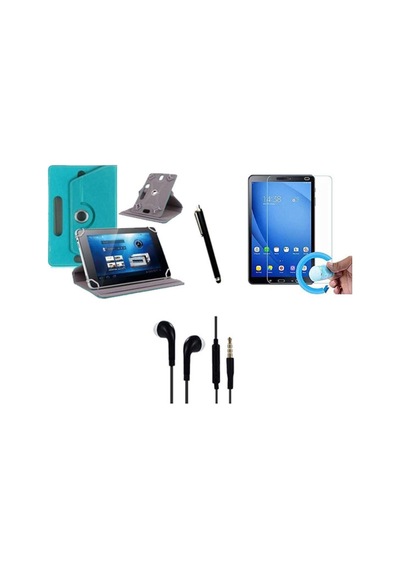 Huaweı Mediapad 10.4 Wifi Uyumlu Set Universal Tablet Kılıfı Nano Ekran Koruyucu+kalem Kulaklık Mavi