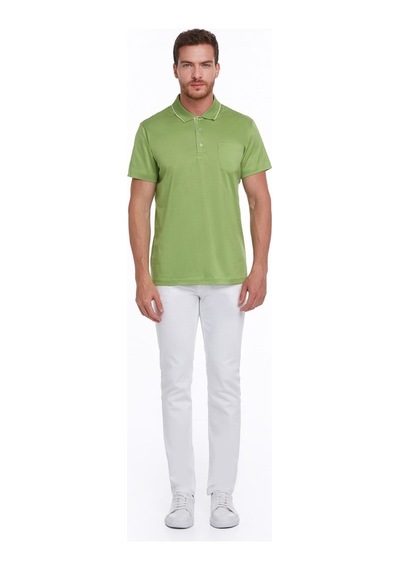 Hatemoğlu Fıstık Yeşili Regular Fit %100 Pamuk Basic Polo Yaka T-Açık Fıstık