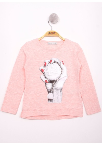 Toontoy Kids Toontoy Kız Çocuk El Baskılı T-shirt Pembe Melanj