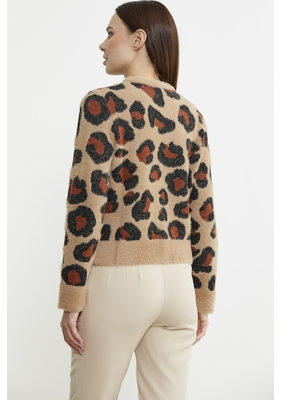 Sementa Leopar Desenli Sakallı Triko Hırka - Bej 001