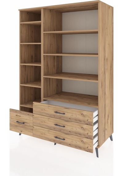 Kronos Dolap 9 Raflı 4 Çekmeceli 132x59x195 Çam-çam/çam Çam