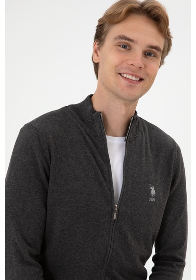 U.S. Polo Assn. Erkek Slim Fit Antrasit Melanj Triko Hırka 50313684-VR081