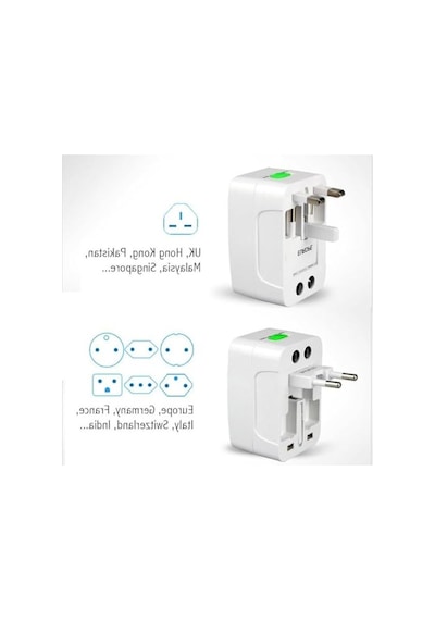 2 Adet Seyahat Adaptörü, 150 Ülkeye Uygun, Usb Girişli Çok Amaçlı Priz Dönüştürücü, Akım Korumalı.