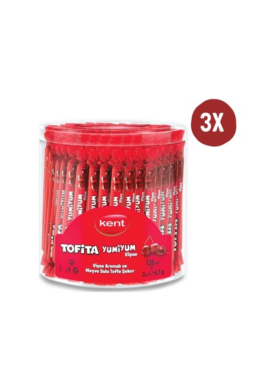 Kent Tofita Yumiyum Şeker Vişne Aromalı 6.7 G 3 x 120 Adet