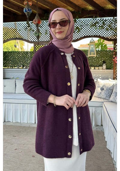 Rabia Şamlı Sedef Angora Triko Hırka Mürdüm Normal