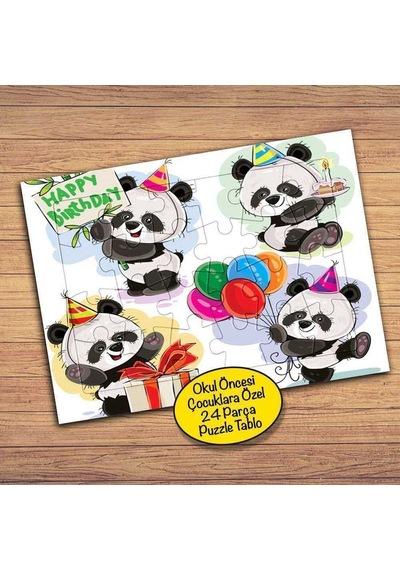 Panda Doğum Günü Partisinde 24 Parça Çocuklara Özel Yapboz Tablo-689