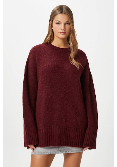 Ritnice Kadın Homy Yumuşacık Bisiklet Yaka Bordo Oversize Triko Kazak Bordo
