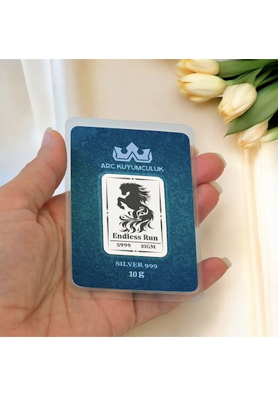 Hediyeye Özel 10 Gram 999 Ayar Gümüşten Üretilmiş Asil At Temalı Gümüş Külçesi-700