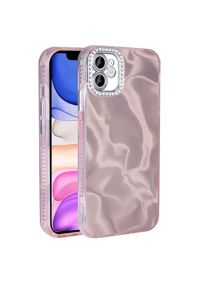 Noktaks - İphone 12 Uyumlu Kılıf Airbagli Parlak Taş Detay Tasarımlı Esila Kapak - Pembe - T32882