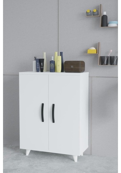 Güney 4 Raflı 2 Kapaklı Banyo Dolabı Havlu Dolabı Beyaz Beyaz