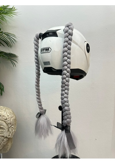Motor & Motosiklet Gri Simli Çift Örgü Saç Kask Dış Aksesuarı Diğer
