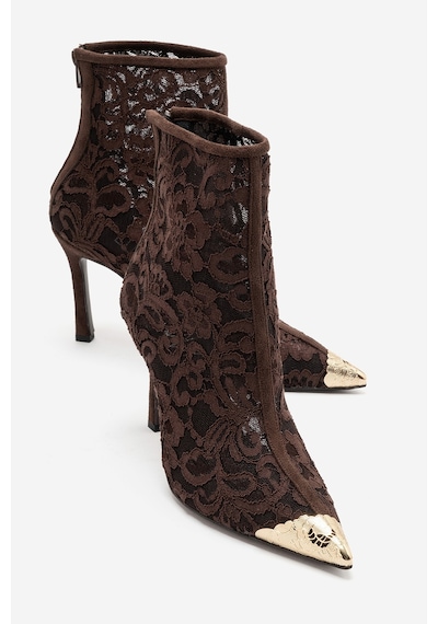 Luvi Shoes Clıff Kahverengi Dantel Detaylı Altın Burunlu Kadın Transparan Topuklu Bot Luvi Shoes Clıff Kahverengi Dantel Detaylı Altın Burunlu Kadın Transparan Topuklu Bot
