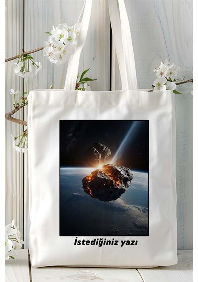 Art Hediye Asteroid Baskılı Bez Çanta Omuz Çantası Kişiye Özel Desen 1 Çok Renkli