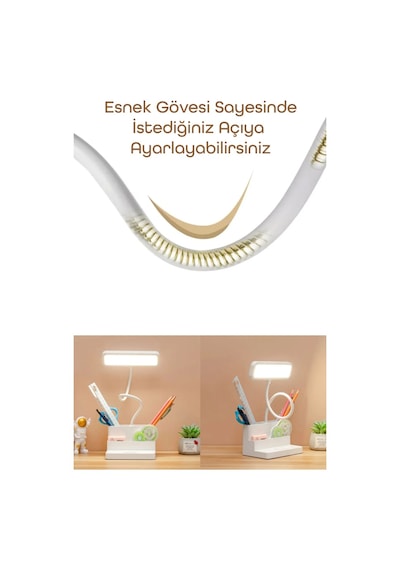 Şarjlı Masa Lambası - 3 Renk Dokunmatik Telefon Standlı 400 Lümen Usb Şarjlı Göz Yormayan Işık Beyaz