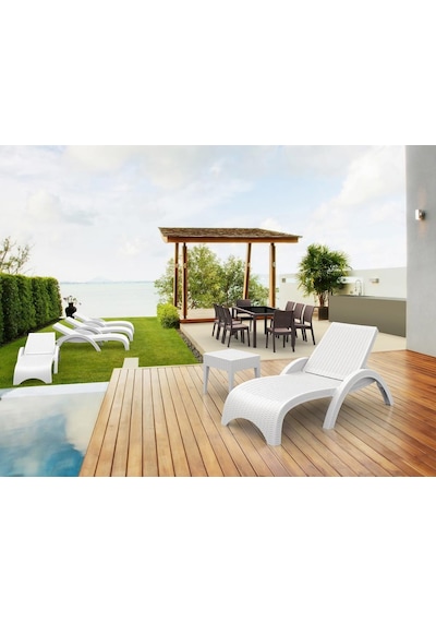 Omnipazar Trk-860 Siesta Fiji Rattan Desenli Ayarlanabilir Lüks Şezlong Beyaz