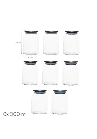 Porsima 4402 Bormio Metal Kapaklı 8li Cam Kavanoz Seti Vakum Kapaklı Saklama Düzenleme Kabı Seti 900ml Şeffaf