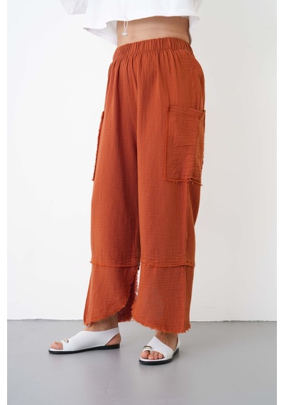 The Voler %100 Pamuk Müslin Şalvar Pantolon Kadın Yüksek Bel Oversize Rahat Kesim Cepli Siyah Yazlık Pantolon Kiremit The Voler %100 Pamuk Müslin Şalvar Pantolon Kadın Yüksek Bel Oversize Rahat Kesim Cepli Siyah Yazlık Pantolon Kiremit