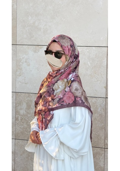 Qalortex Scarf Pamuklu Gonca Desen Eşarp - Gül Kurusu