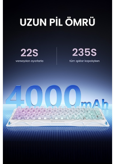 Gravastar Mercury K1 Lite Rgb Kablosuz Mekanik Gaming Klavye, İngilizce Q, Crystal Aurora