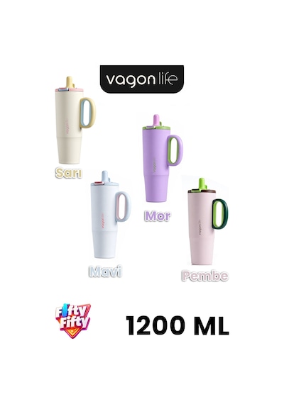 Tumbler 1200 Ml Tek Kapak Çift Kullanım Pipetli Rahat İçim Kulplu Paslanmaz Çelik Termosffvgn1114-1200ml Pembe