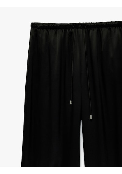 Koton Beli Bağlamalı Düz Bol Paça Saten Pantolon Siyah 6sak40161pw Siyah