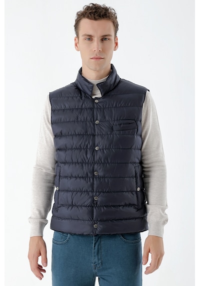 Morven Erkek Lacivert Polyester Çıtçıtlı Kapitone Yelek