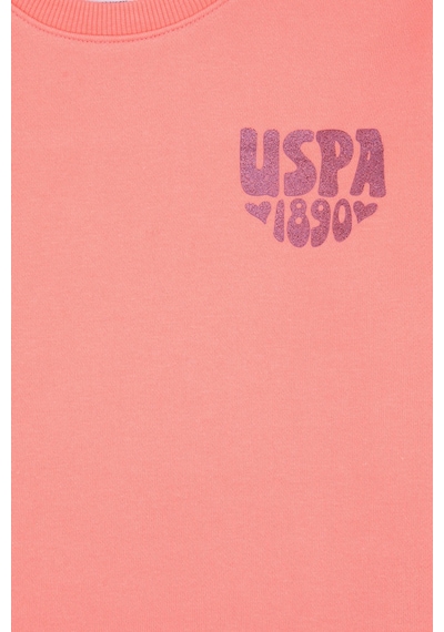 U.S. Polo Assn. Kız Çocuk Neon Pembe Simli Baskı Detaylı Bisiklet Yaka Basic Sweatshirt 50314289-VR105