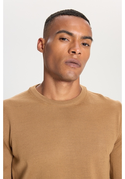 AC&Co / Altınyıldız Classics Erkek Camel Standart Fit Normal Kesim Bisiklet Yaka Triko Kazak CAMEL