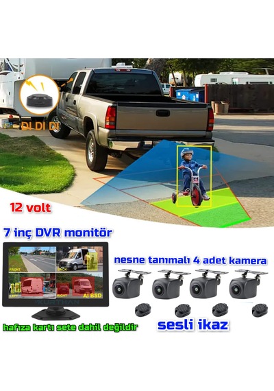 7 İnç Dvr Ekran Ve Araç Yaya Tanımalı Sesli İkazlı 4 Kameralı Set
