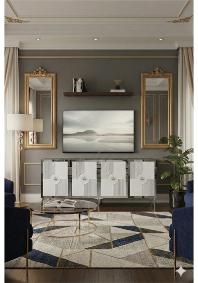 Ka1811bs Pega Konsol ,tv Sehpası Beyaz-silver 180cm