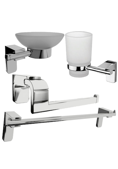 Krom Lux 4 Lü Banyo Seti Wc Kağıtlık,diş Fırçalık,sabunluk Gümüş
