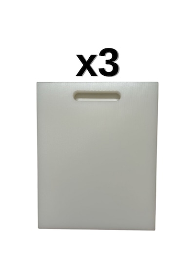 3'lü Türkay 32.5x26.5x2 Cm Saplı Polietilen Kesme Tahtası Kesim Levhası Naturel/beyaz 1145