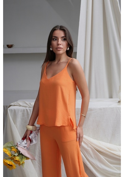 Paw Garage Kadın Shay Ayrobin Ip Askılı Bluz Bol Paça Pantolon Takım, Yaz Yeni Sezon Turuncu Paw Garage Kadın Shay Ayrobin Ip Askılı Bluz Bol Paça Pantolon Takım, Yaz Yeni Sezon Turuncu